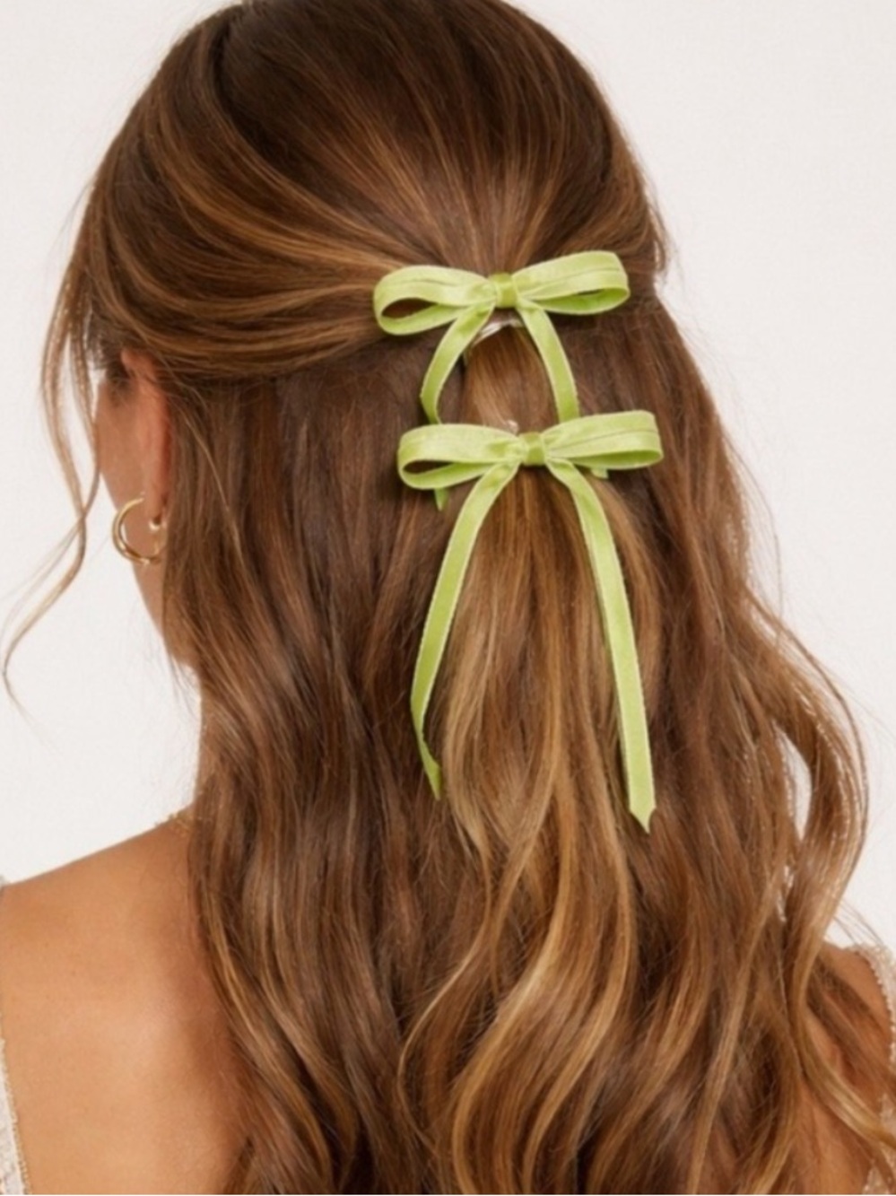 Free People Lime Green Velvet Bow Hair Clips Set of 2